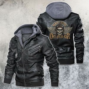 Black, Brown Leather Jacket For Men Death Before Dishonor Skull