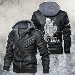 Black, Brown Leather Jacket For Men Papa Bear Warrior