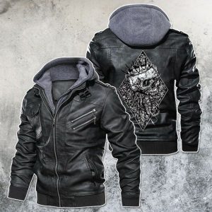 Black, Brown Leather Jacket For Men Demon Skull