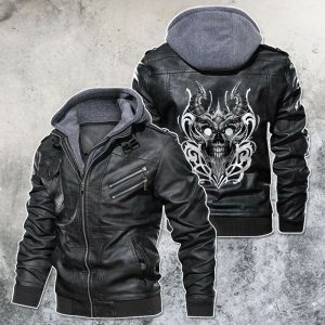 Black, Brown Leather Jacket For Men Hellfire Devil Skull