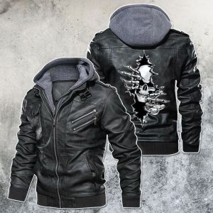 Black, Brown Leather Jacket For Men Watching Skull Inside