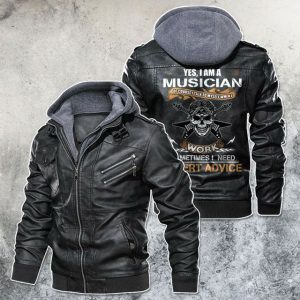 Black, Brown Leather Jacket For Men Yes, I'M A Musician Skull Motorcycle