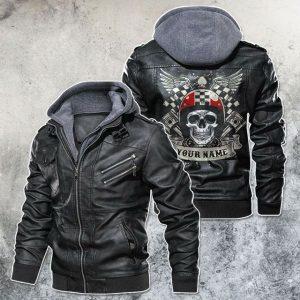 Black, Brown Leather Jacket For Men Legend Never Die Racing Skull Mortocycle