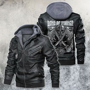 Black, Brown Leather Jacket For Men Sons Of Vikings Motorcycle Rider