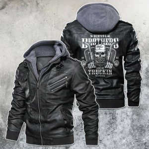 Black, Brown Leather Jacket For Men Diesel Brothers Skull