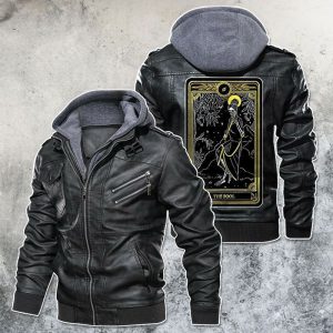 Black, Brown Leather Jacket For Men The Fool Tarot Card