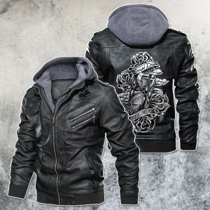 Black, Brown Leather Jacket For Men Hourglass And Flowers