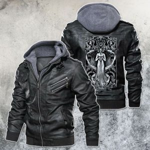 Black, Brown Leather Jacket For Men Zodiac Aquarius Motorcycle Club