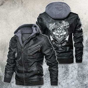 Black, Brown Leather Jacket For Men Skull  Firefighter