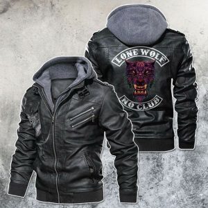 Black, Brown Leather Jacket For Men Lone Wolf No Club Motorcycle Rider