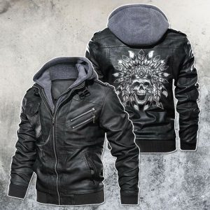 Black, Brown Leather Jacket For Men Skull  Native