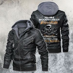 Black, Brown Leather Jacket For Men Yes, I'M A Woodworker Skull Motorcycle