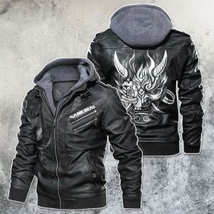 Black, Brown Leather Jacket For Men Samurai Devil Mask Cyberpunk 2077 Motorcycle