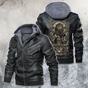 Black, Brown Leather Jacket For Men Zodiac Leo Motorcycle Club