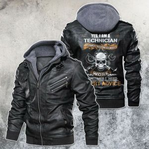 Black, Brown Leather Jacket For Men Yes, I'M A Technician Skull Motorcycle
