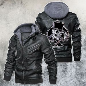 Black, Brown Leather Jacket For Men Gamble Club Skull