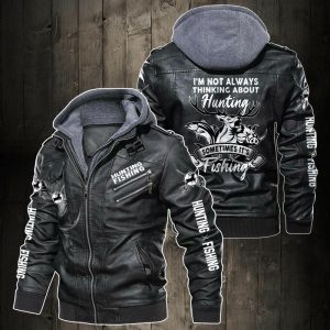 Black, Brown Leather Jacket For Men Personalized Name Hunting And Fishing Club