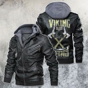 Black, Brown Leather Jacket For Men Viking Blood Runs Through My Veins Motorcycle Rider