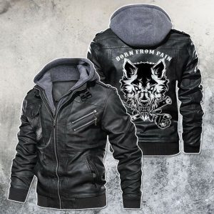 Black, Brown Leather Jacket For Men Born From Pain Wolf And Rose