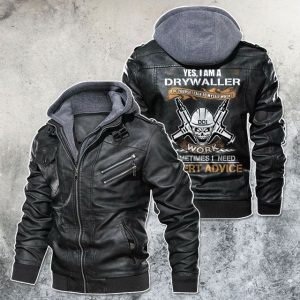 Black, Brown Leather Jacket For Men Yes, I'M A Drywaller Skull Motorcycle