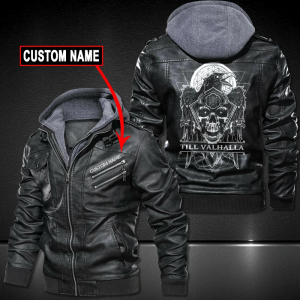 Black, Brown Leather Jacket For Men Till Valhalla Personalized Name
