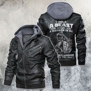 Black, Brown Leather Jacket For Men Beast, Angel, A Madman Inside Knight Motorcycle Rider