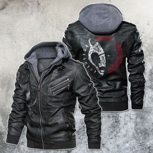 Black, Brown Leather Jacket For Men Mythology Norse Monster Motorcycle Rider