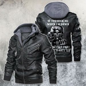 Black, Brown Leather Jacket For Men I Don'T Get Up Us Army Skull Motorcycle
