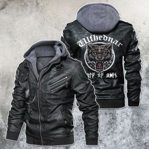 Black, Brown Leather Jacket For Men Fear The Wild Lone Wolf Motorcycle Rider
