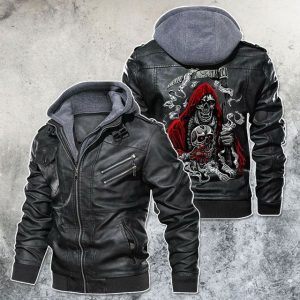 Black, Brown Leather Jacket For Men Fear The Death Motorcycle Rider