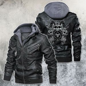 Black, Brown Leather Jacket For Men Tri-Skull Evil