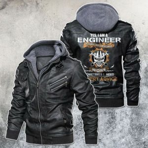 Black, Brown Leather Jacket For Men Yes, I'M An Engineer Skull Motorcycle