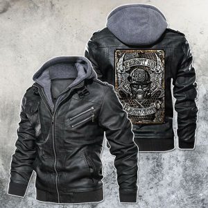 Black, Brown Leather Jacket For Men First In Last Out Firefighter