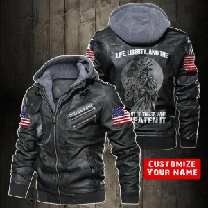 Black, Brown Leather Jacket For Men Life, Liberty And The Pursuit Of Those Who Threaten It Personalized Name
