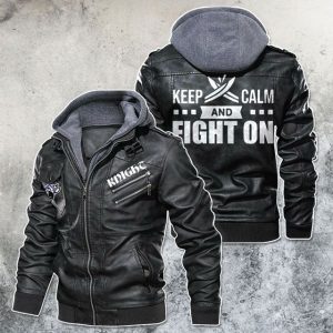 Black, Brown Leather Jacket For Men Keep Calm And Fight On Knight Motorcycle Rider