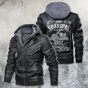 Black, Brown Leather Jacket For Men Some Grandpas Play Bingo Real Grandpas Ride Motorcycle
