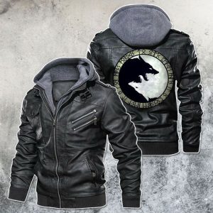 Black, Brown Leather Jacket For Men Lone Wolf No Club Mythology Art Motorcycle Rider