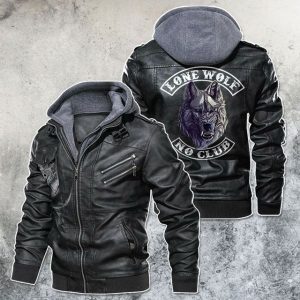 Black, Brown Leather Jacket For Men Lone Wolf No Club Motorcycle Rider