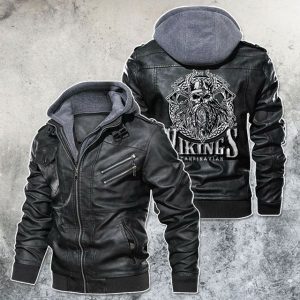 Black, Brown Leather Jacket For Men Born To Be Viking Warrior Scandinavian Motorcycle Rider