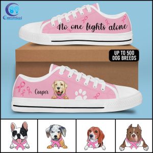 No One Fights Alone Dog Personalized White Low Top Shoes