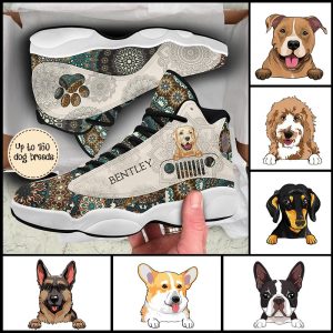 Jeep And Dog Mandala Pattern Customized White And Black Air Jd13 Shoes