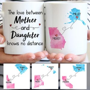 Long Distance Mother and Daughter Quotes Personalized State Coffee Mug, Custom Mother's Day Gift