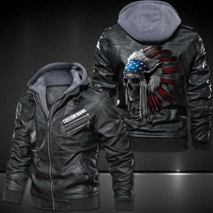 Leather Jacket For Men Patriotic Chief Skull Heat Transfers