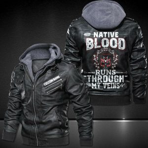 Leather Jacket For Men Native Blood Runs Thuough My Veins