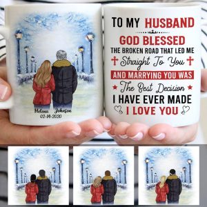 To my husband God blessed the broken road, Winter Street, Anniversary gifts, Personalized gifts for him