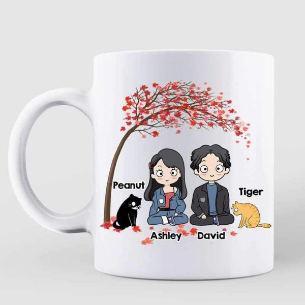 AOP Mugs Chibi Couple And Cats Valentine Tree Personalized AOP Mug 11oz