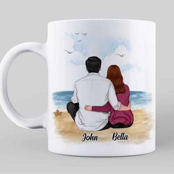 AOP Mugs Couple Sitting On The Beach Personalized Mug 11oz