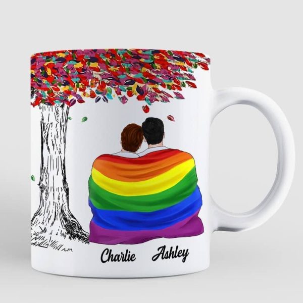 AOP Mugs Lived Happily Colorful Tree LGBT Couple Personalized Mug 11oz
