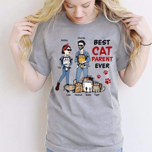 Apparel Best Cat Parent Ever Funny Cat Stick Couple Personalized Shirt
