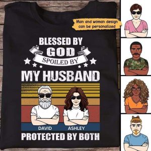 Apparel Blessed By God Spoiled By Husband Couple Personalized Shirt Classic Tee / Black Classic Tee / S